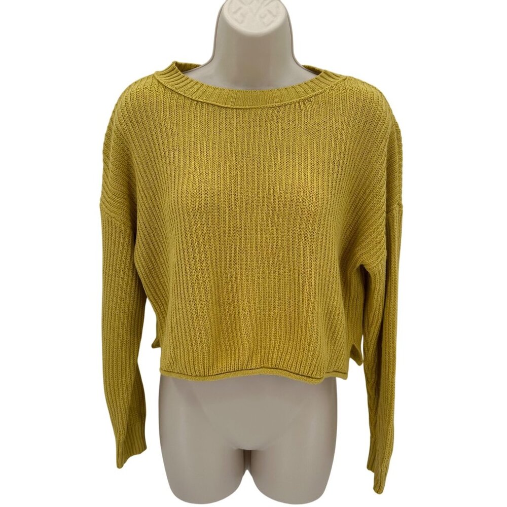 Wild Fable Women’s Yellow Ribbed Knit Cropped Sweater Size Medium